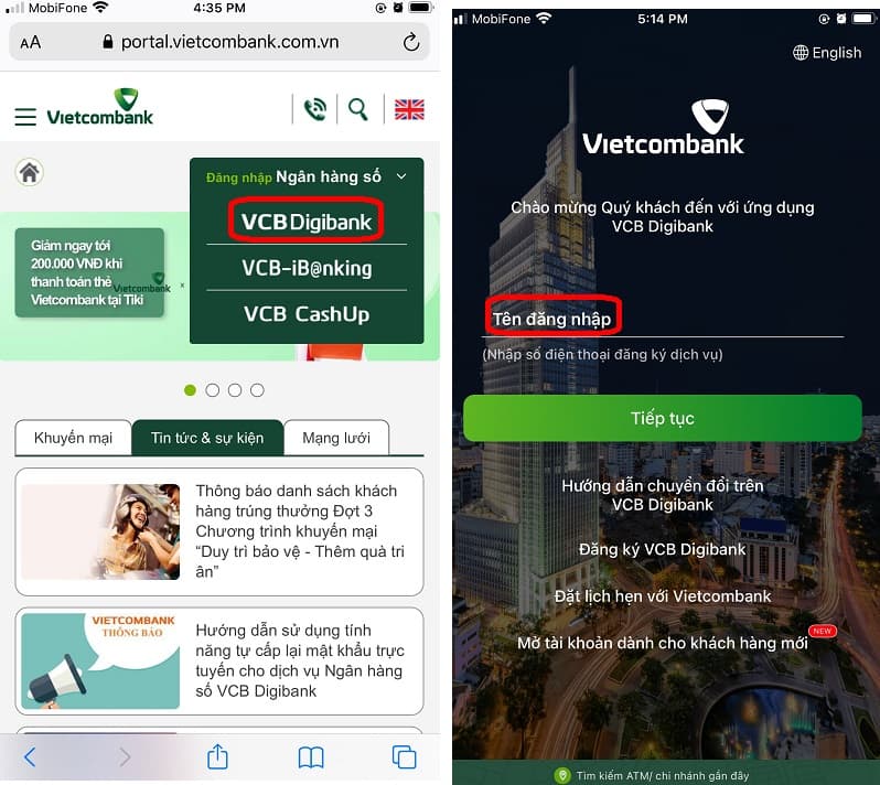 Cách đăng nhập App VCB Digibank, internet banking Vietcombank trên điện thoại khác 2022 - DangKyInternetBanking.com