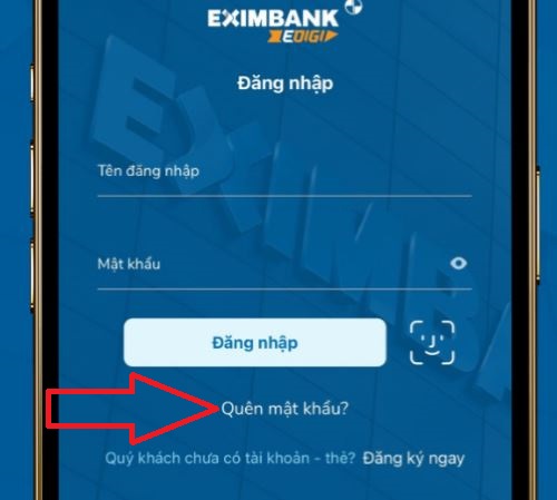 Đăng nhập Eximbamk Edigi khi quên mật khẩu bước 1