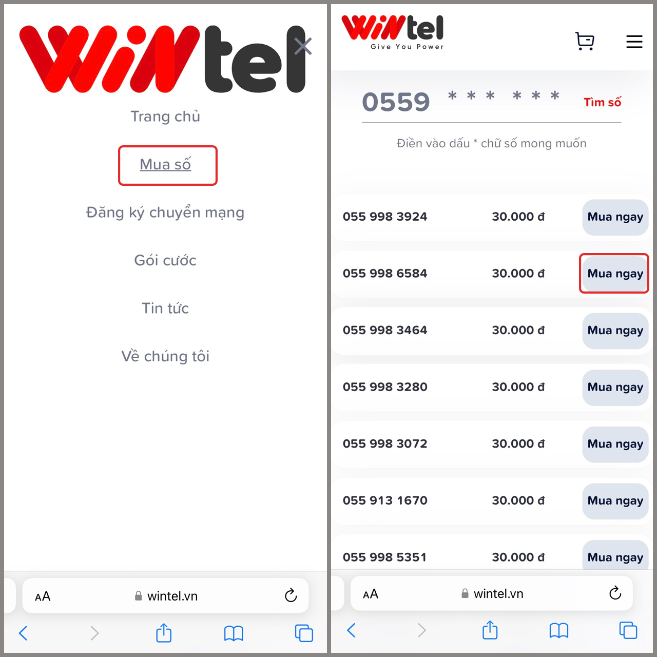 Cách đăng ký mạng Wintel trên website 1