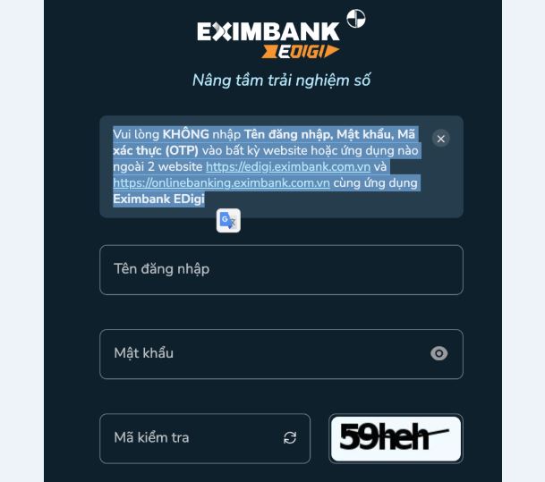 Cách đăng nhập Eximbank eDigi trên website