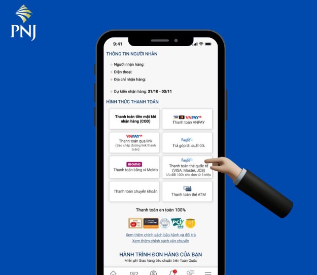 Thanh toán PNJ bằng thẻ tín dụng khi mua online