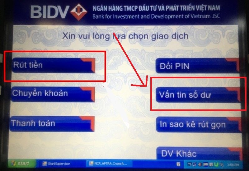 Cách tra cứu số tài khoản thu phí thường niên BIDV tại máy ATM